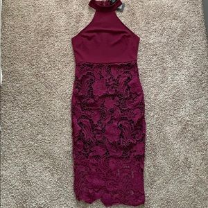 Long burgundy lace dress
